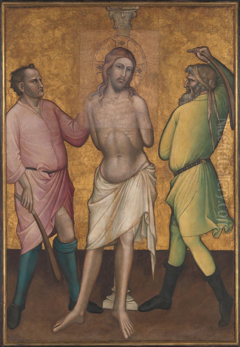 Saint Mary Magdalen Holding a Crucifix; (reverse) The Flagellation Oil Painting by Spinello Aretino