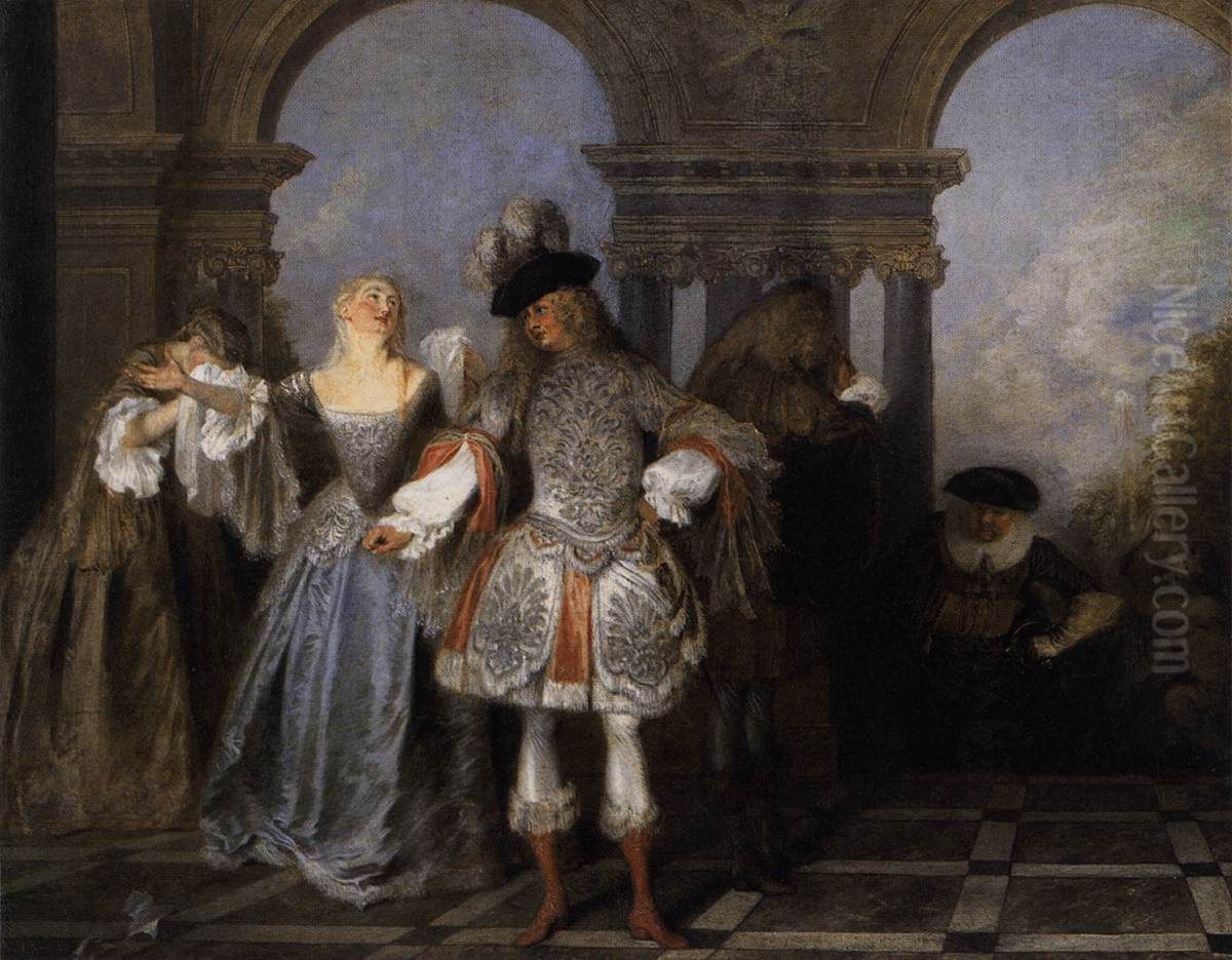 Actors from the Comedie Francaise Oil Painting by Jean-Antoine Watteau