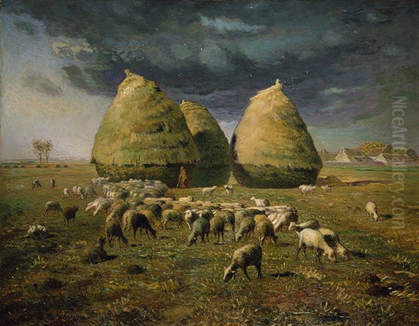 Haystacks: Autumn Oil Painting by Jean-Francois Millet