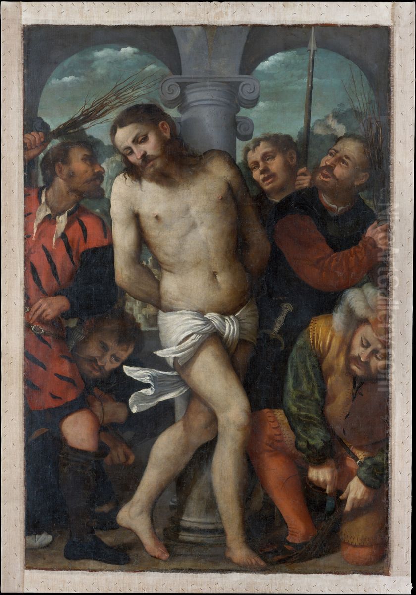 The Flagellation; (reverse) The Madonna of Mercy Oil Painting by Gerolamo Romanino