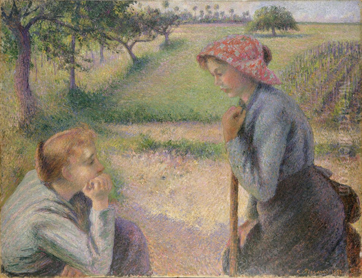 Two Young Peasant Women Oil Painting by Camille Pissarro