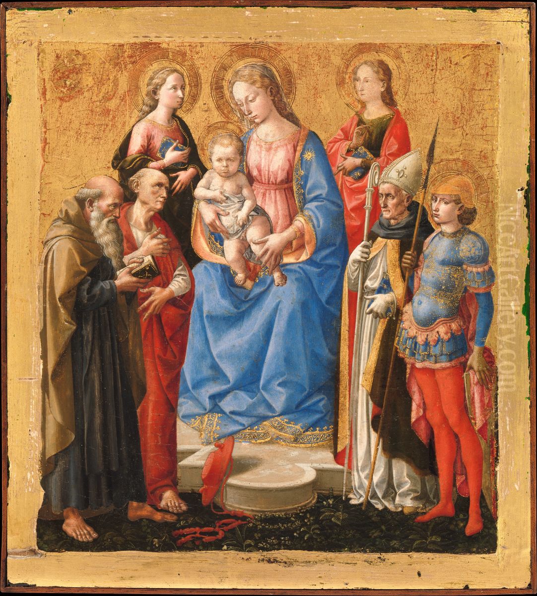 Madonna and Child with Six Saints Oil Painting by Pesellino