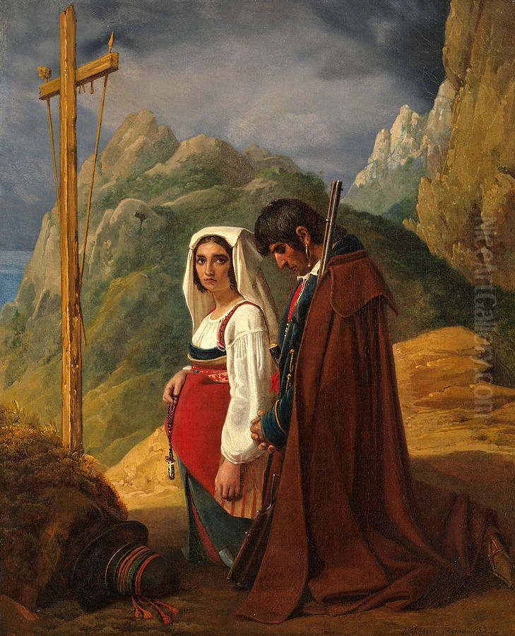 Brigand and his wife in prayer Oil Painting by Leopold Robert