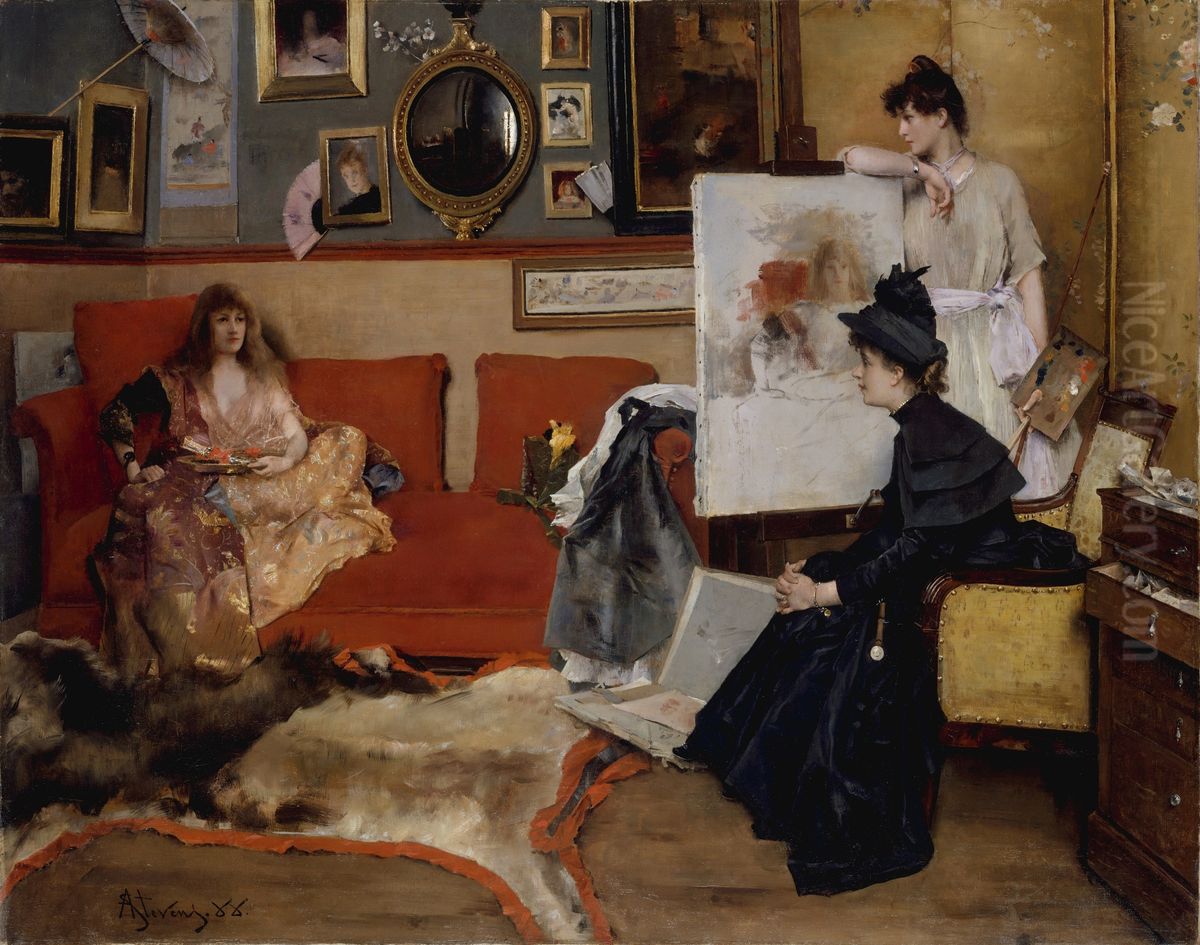 In the studio Oil Painting by Alfred Stevens