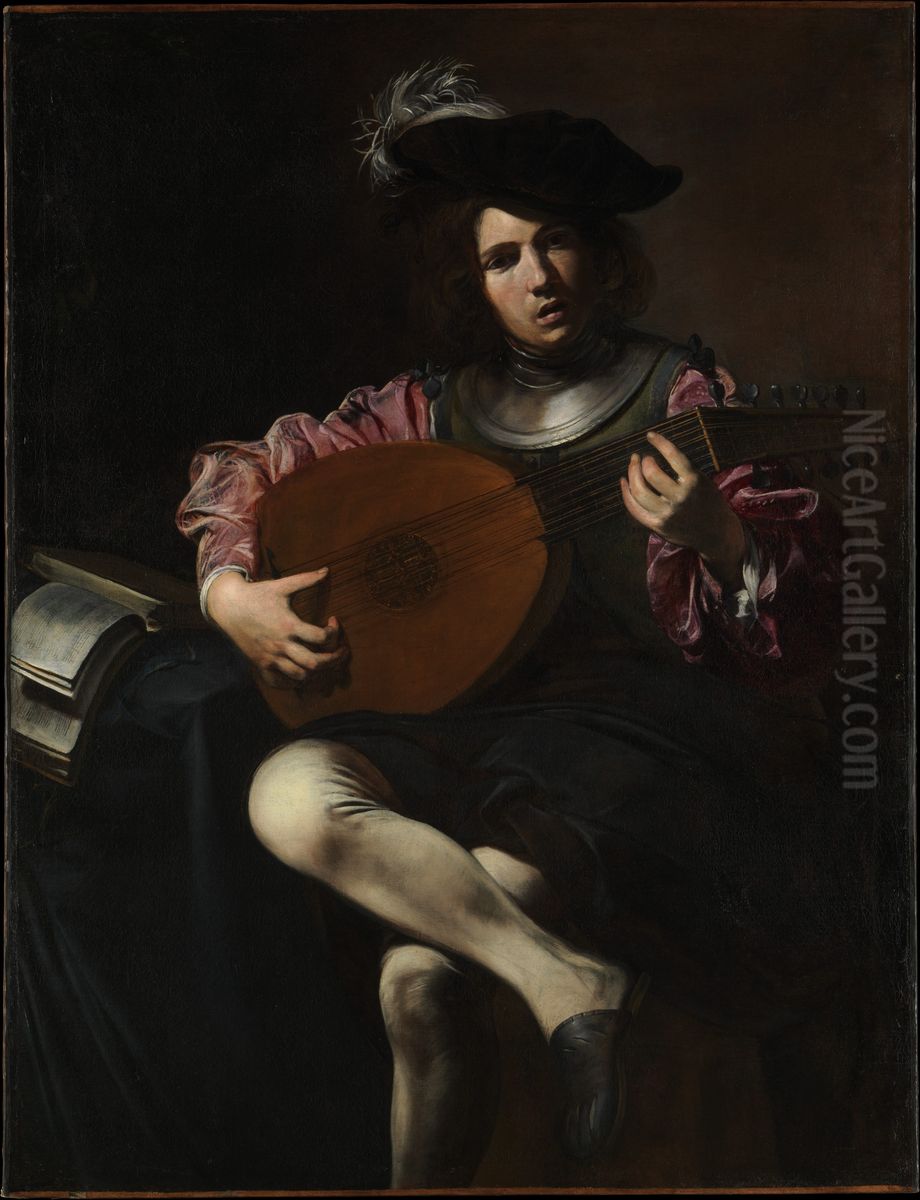 Lute Player Oil Painting by Valentin De Boulogne Lute Player Oil Painting by Valentin De Boulogne