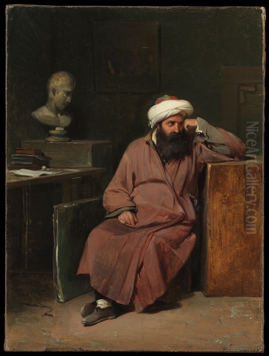 Man in Oriental Costume in the Artist's Studio Oil Painting by Auguste-Xavier Leprince