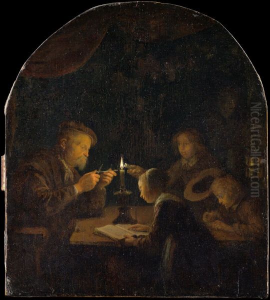 An Evening School Oil Painting by Gerrit Dou