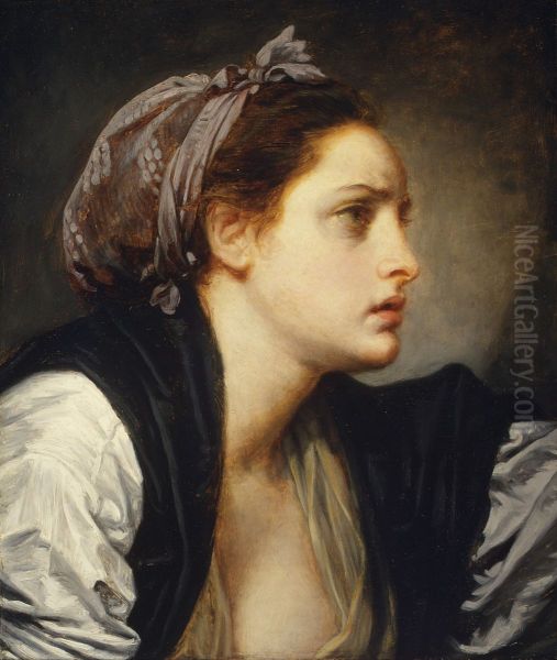 Study Head of a Woman Oil Painting by Jean-Baptiste Greuze