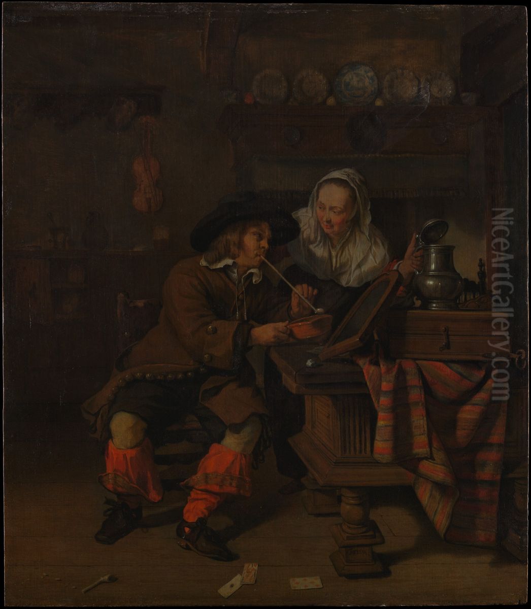 Tavern Scene Oil Painting by Gabriel Metsu