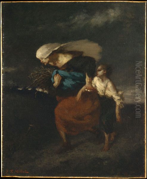 Retreat from the Storm Oil Painting by Jean-Francois Millet