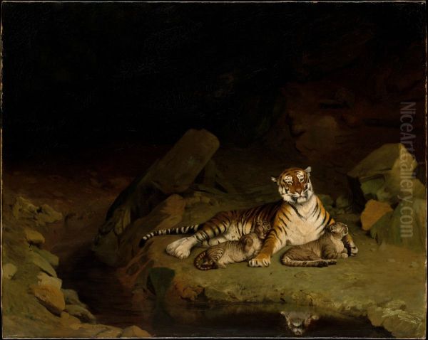 Tiger and Cubs Oil Painting by Jean-Leon Gerome
