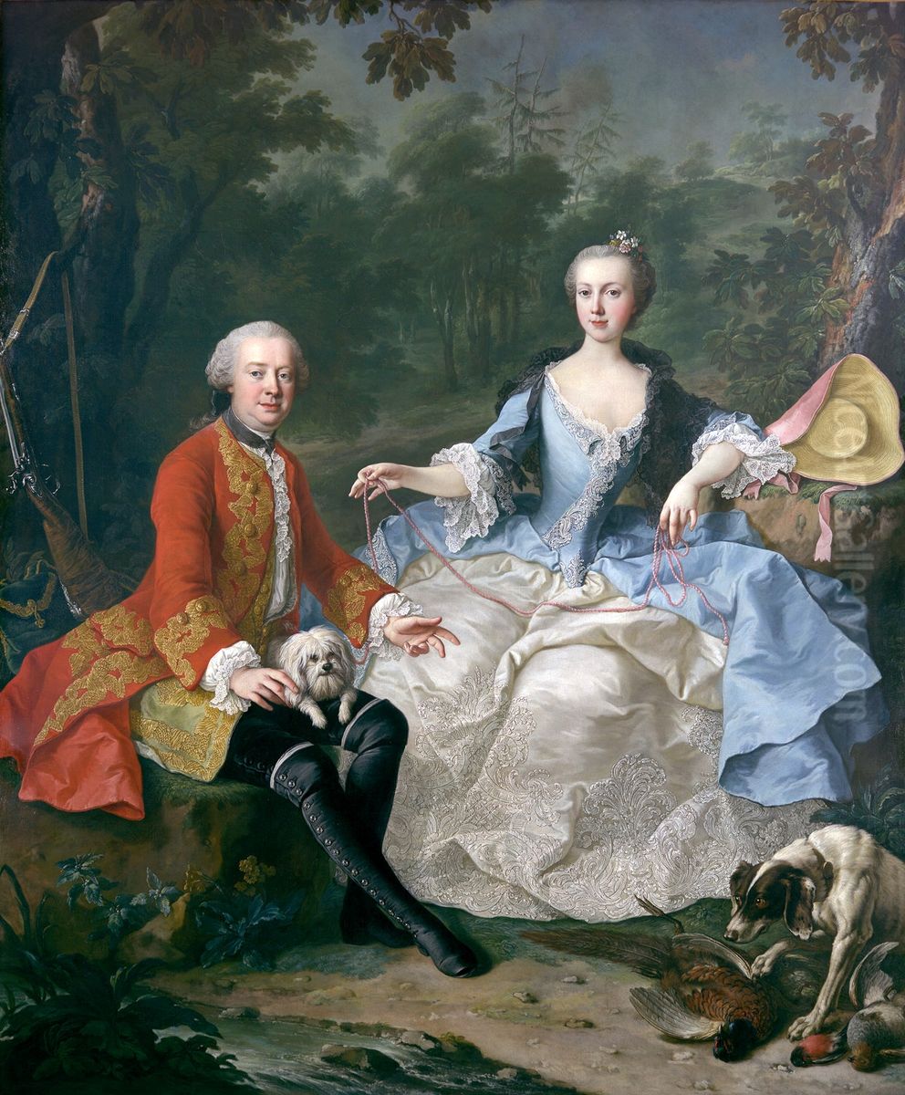 Count Giacomo Durazzo (1717-1794) in the Guise of a Huntsman with His Wife (Ernestine Aloisia Ungnad von Weissenwolff, 1732-1794) Oil Painting by Martin Van Meytens