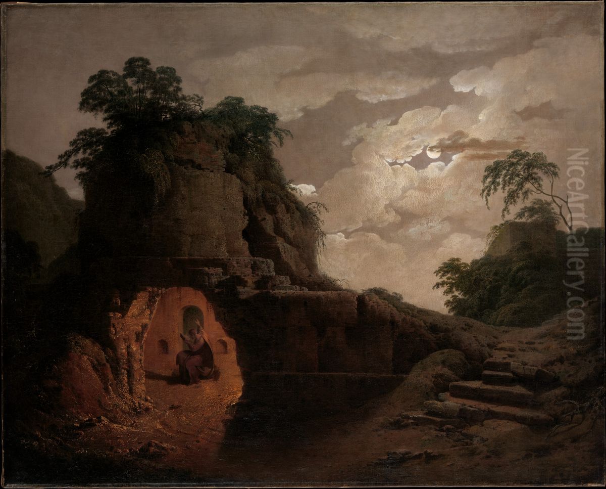 Virgil's Tomb by Moonlight, with Silius Italicus Declaiming Oil Painting by Joseph Wright of Derby