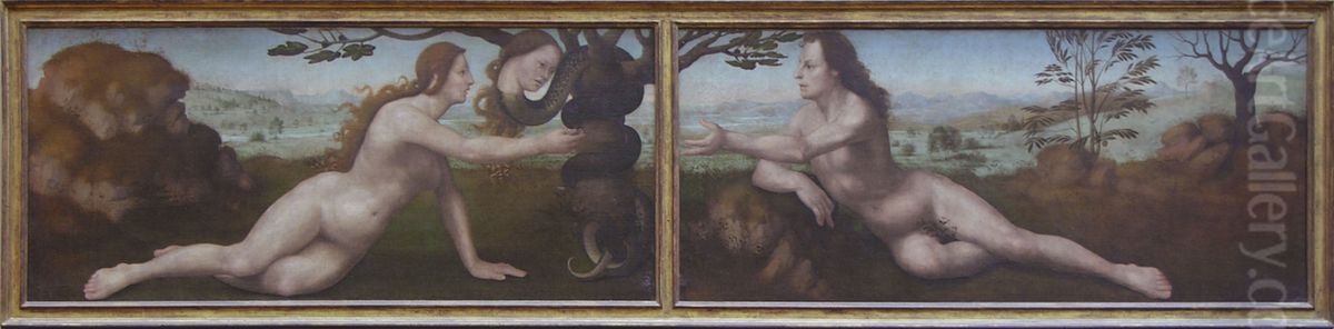 Adam; Eve Oil Painting by Giuliano Bugiardini