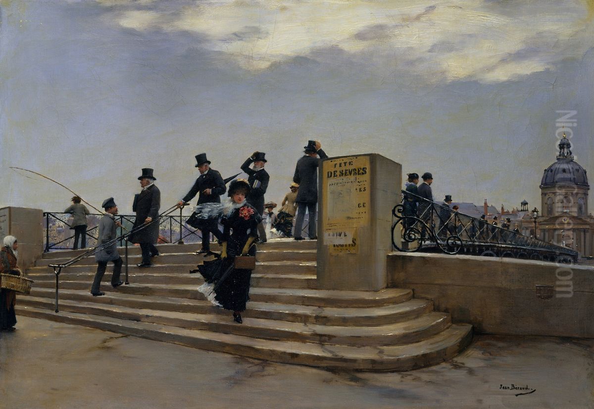 A Windy Day on the Pont des Arts Oil Painting by Jean Beraud