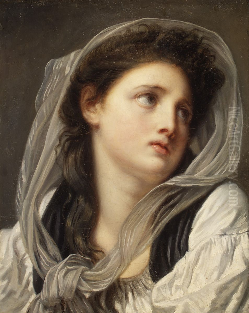 Head of a Young Woman Oil Painting by Jean-Baptiste Greuze