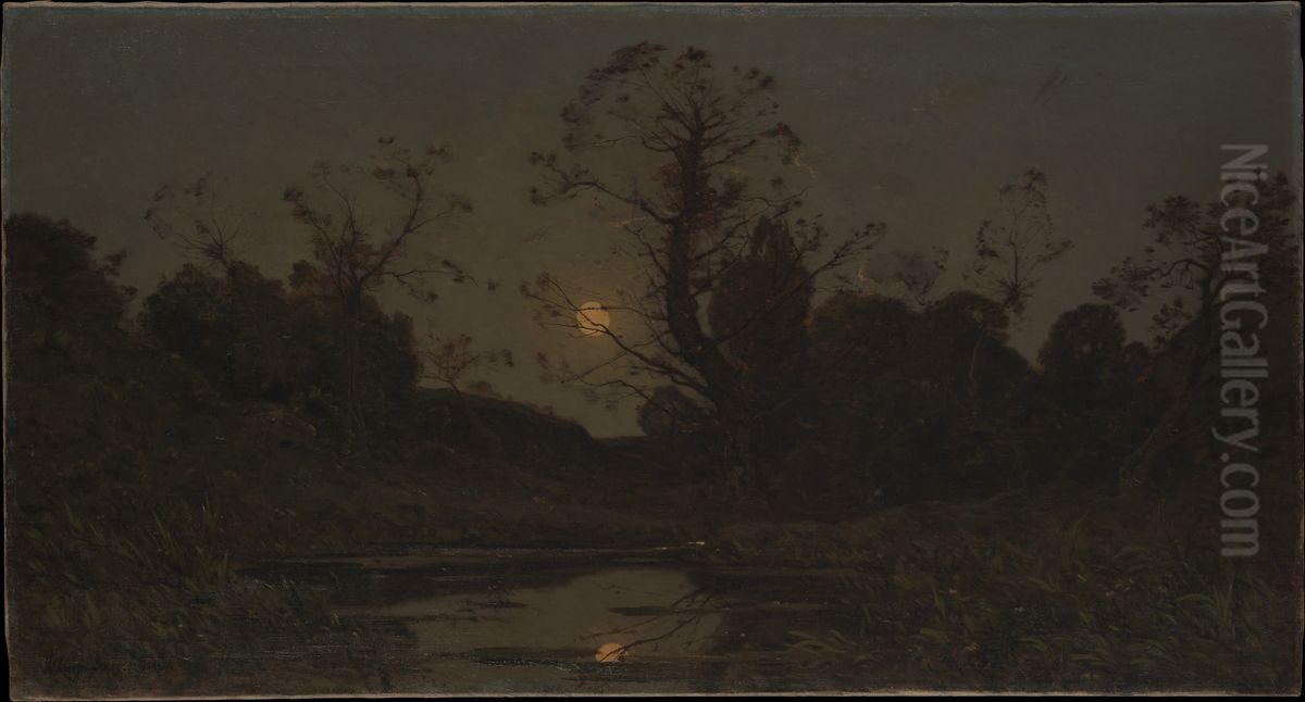 Moonrise Oil Painting by Henri Harpignies