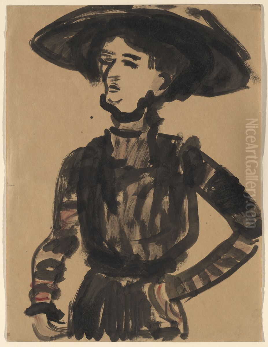 Frau mit schwarzem Hut. Oil Painting by Ernst Ludwig Kirchner