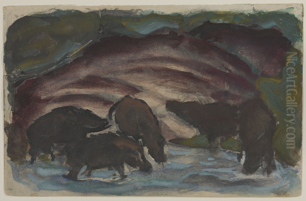 Wild Boars in the Water. Oil Painting by Franz Marc