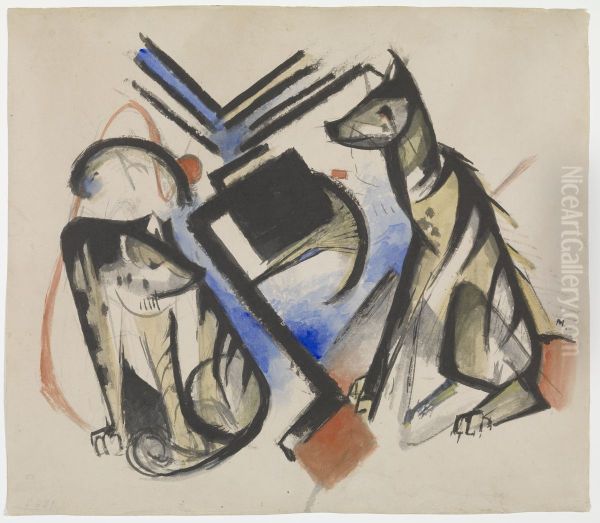 Two Wolves. Oil Painting by Franz Marc
