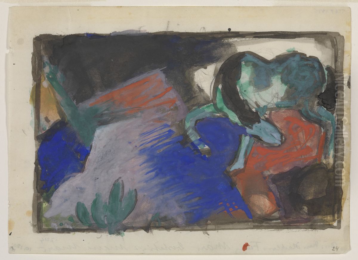 Green Horse in Landscape Oil Painting by Franz Marc