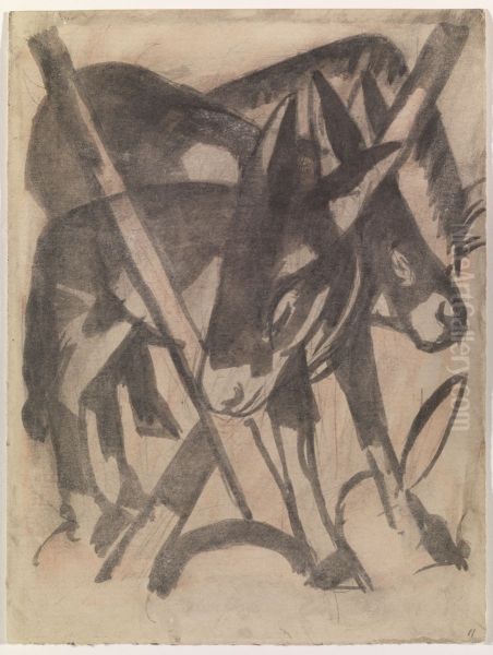 Two Donkeys. Oil Painting by Franz Marc