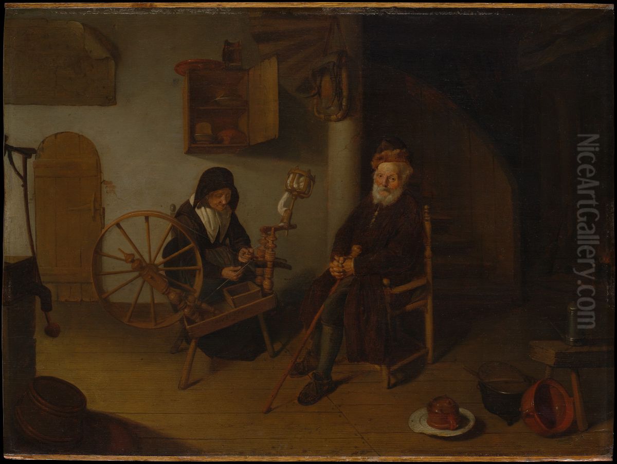 The Spinner Oil Painting by Quirijn van Brekelenkam