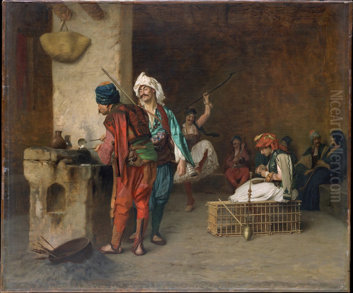 Cafe House, Cairo (Casting Bullets) Oil Painting by Jean-Leon Gerome
