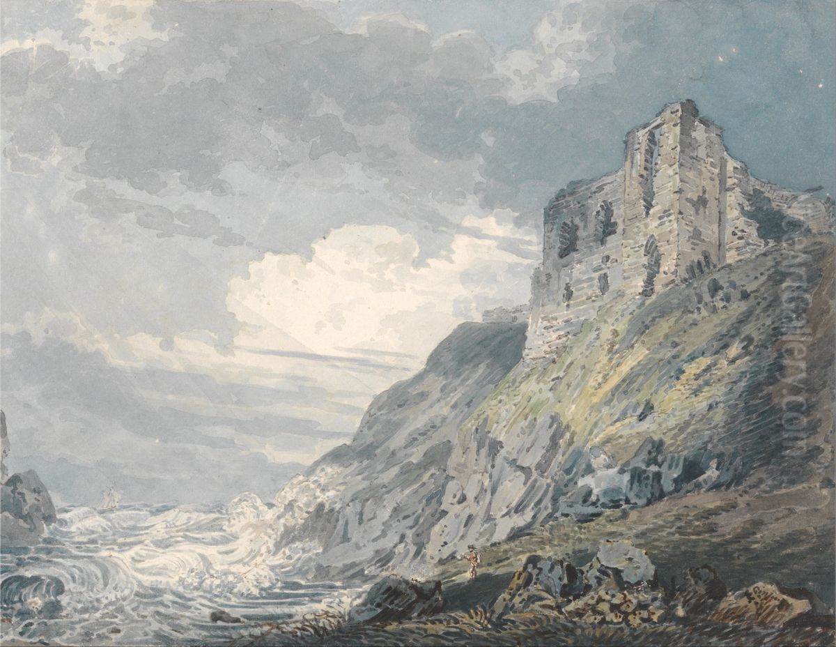 Findlater Castle, Banff Oil Painting by Thomas Girtin