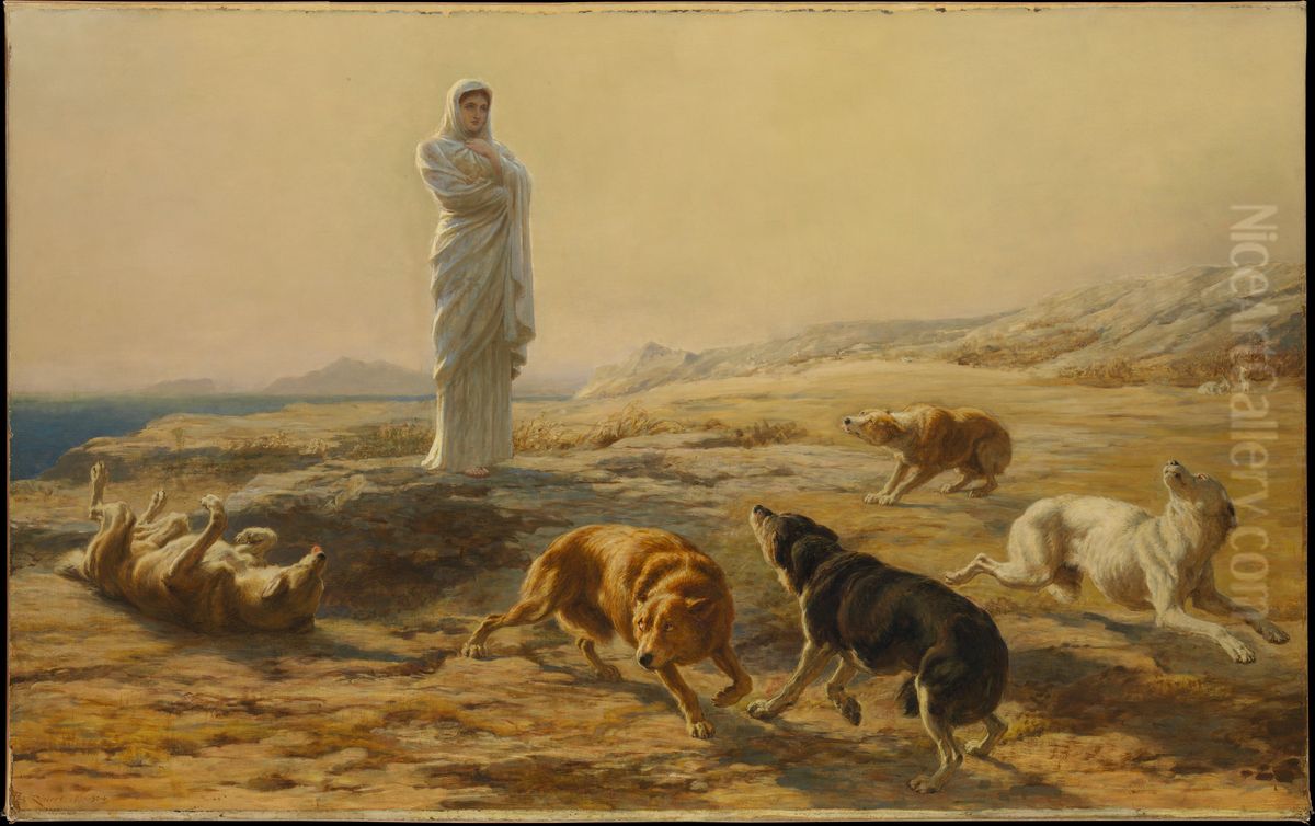 Pallas Athena and the herdsman's dogs Oil Painting by Briton Riviere