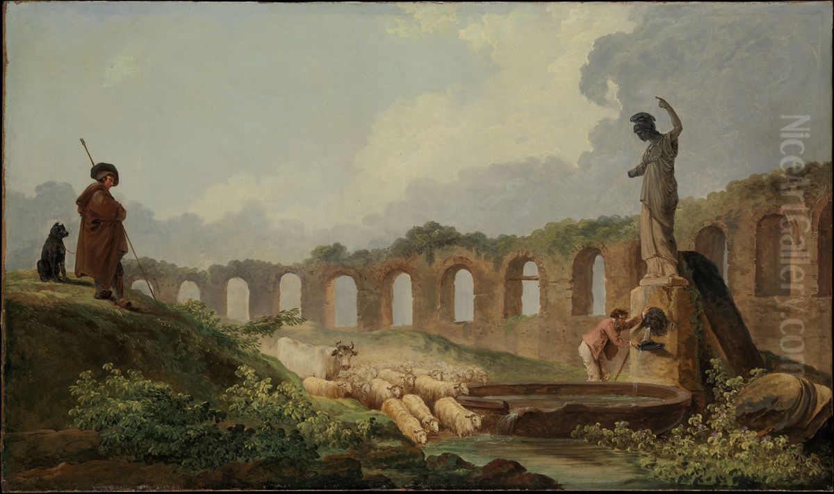 Aqueduct in Ruins Oil Painting by Hubert Robert