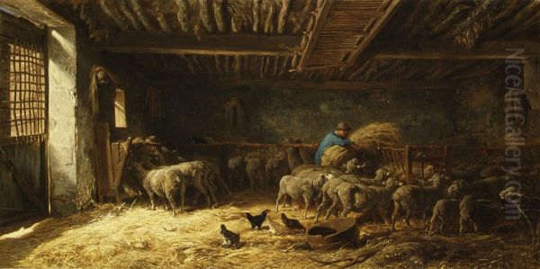 The Sheepfold Oil Painting by Charles Jacque