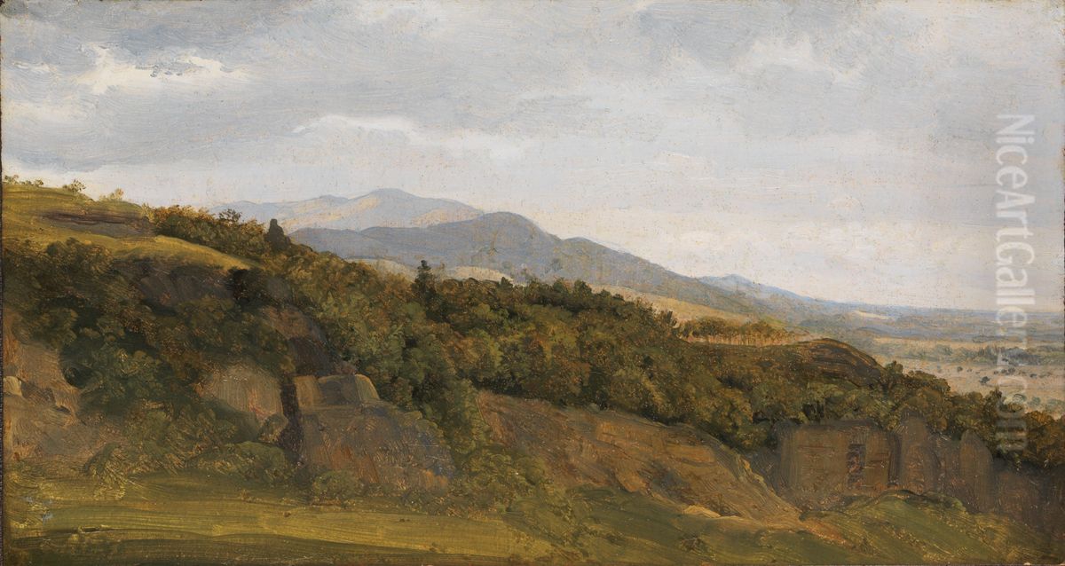German Landscape with View towards a Broad Valley Oil Painting by Fritz Petzholdt