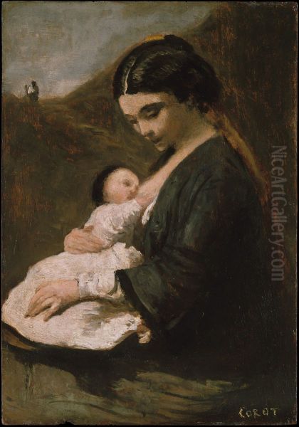 Mother and Child Oil Painting by Jean-Baptiste Camille Corot