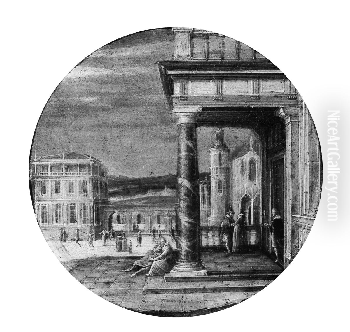 A Renaissance Portico with Elegant Figures Oil Painting by Hendrik van Steenwijk II