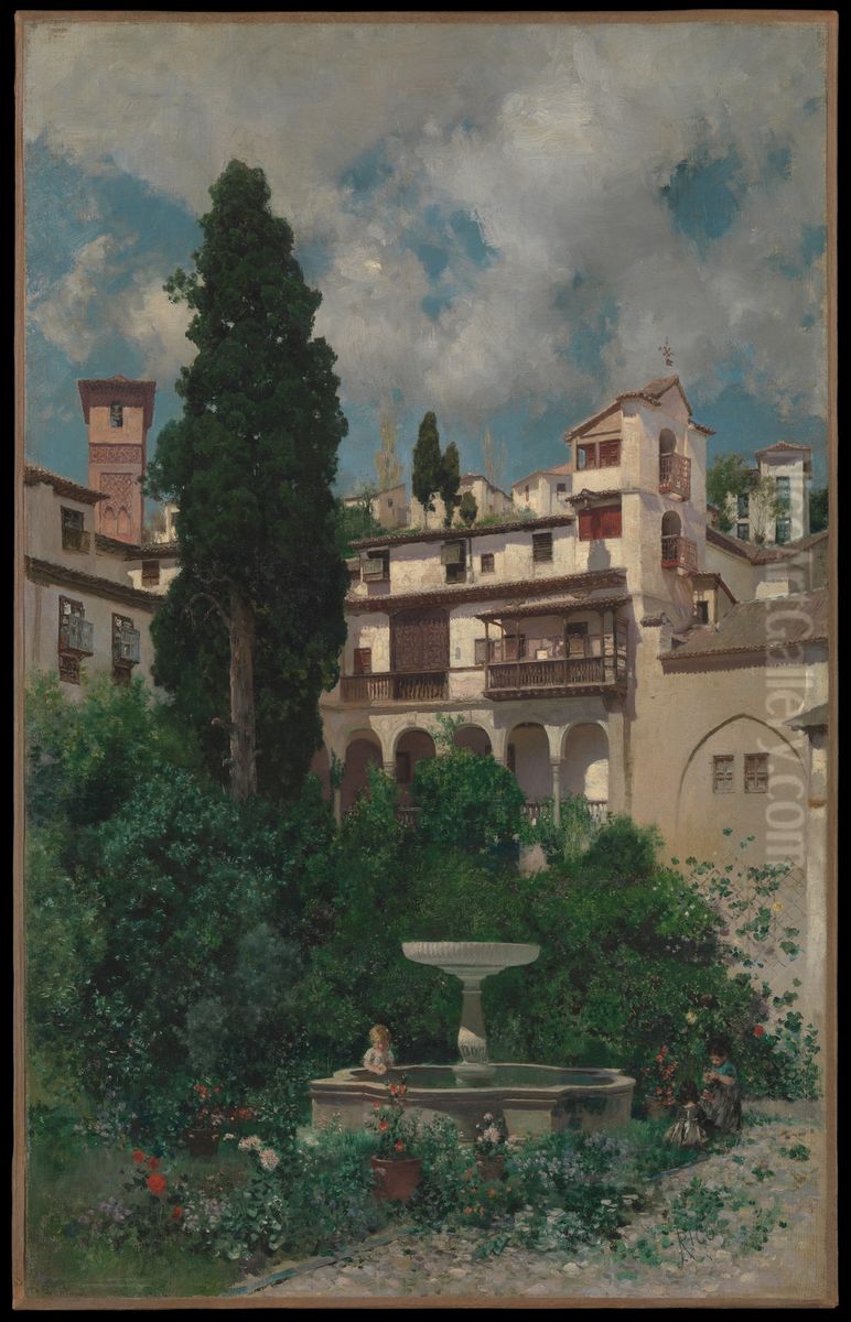 A Spanish Garden Oil Painting by Martin Rico