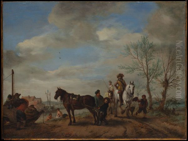 A Man and a Woman on Horseback Oil Painting by Philips Wouwerman