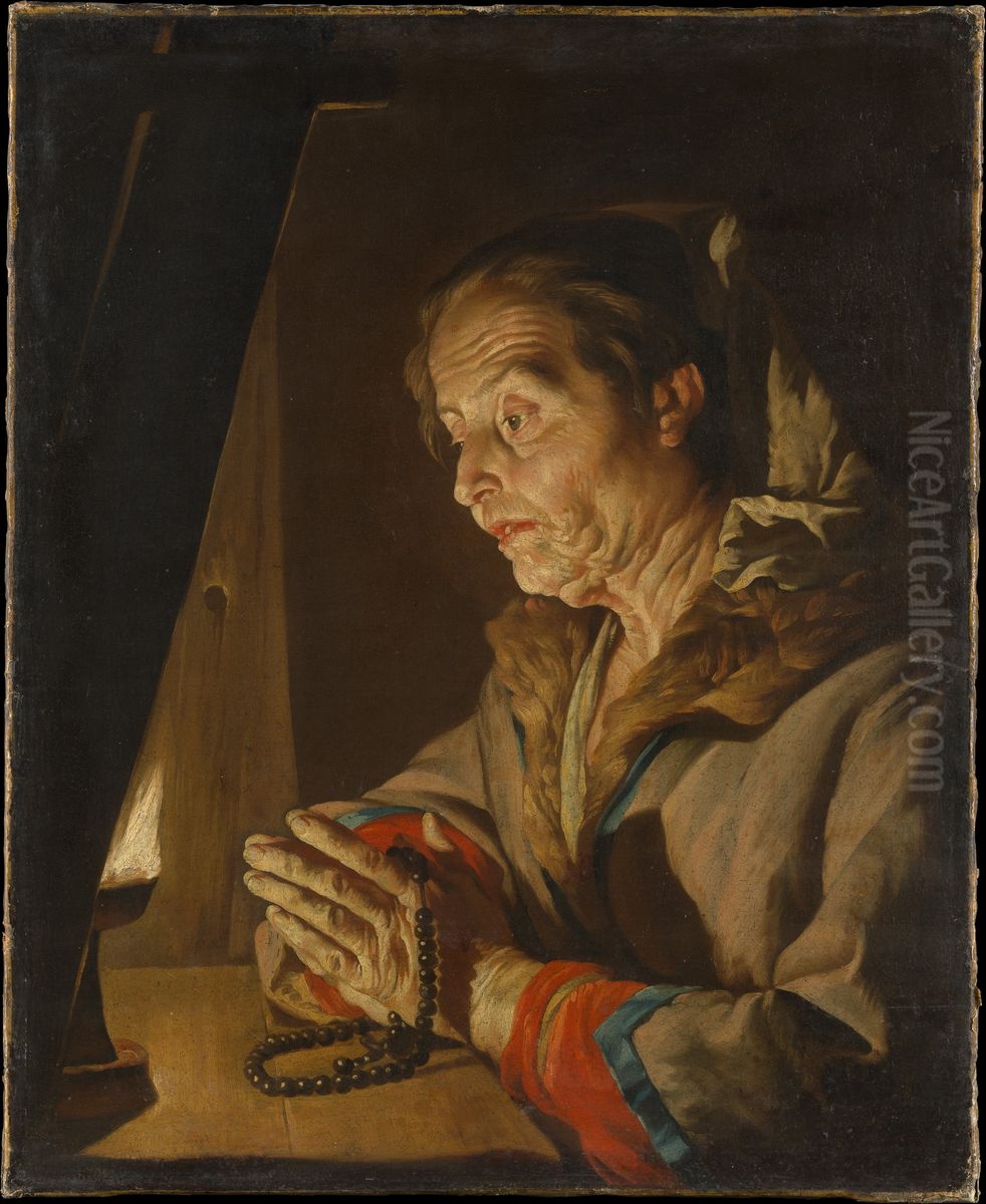 Old Woman Praying Oil Painting by Matthias Stom