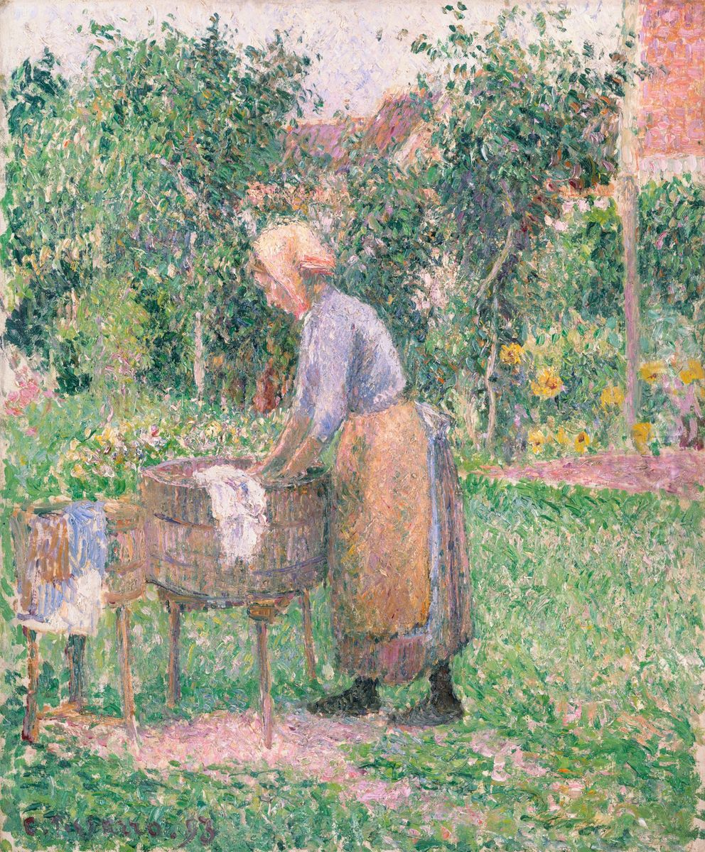 A Washerwoman at Eragny Oil Painting by Camille Pissarro