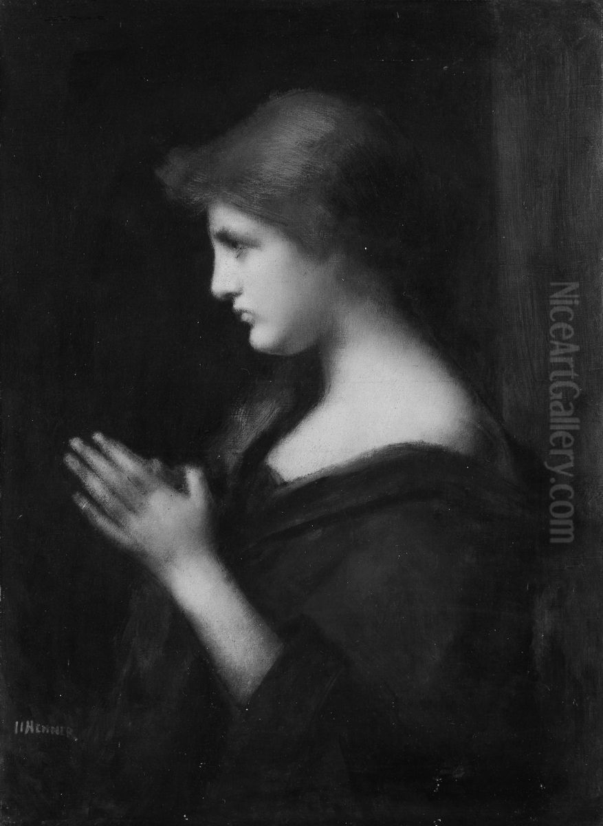 Young Woman Praying Oil Painting by Jean-Jacques Henner