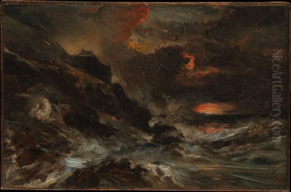 A Storm off the Normandy Coast Oil Painting by Eugene Isabey