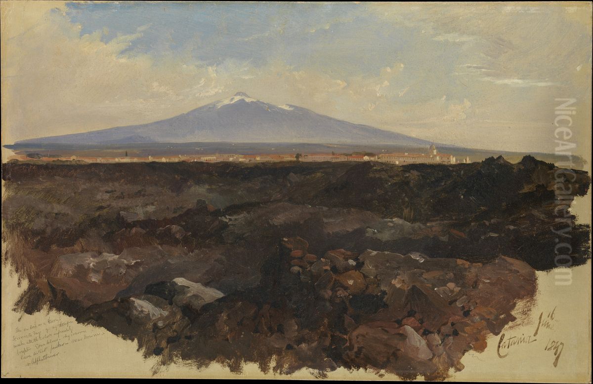 Catania and Mount Etna Oil Painting by Edward Lear Catania and Mount Etna Oil Painting by Edward Lear