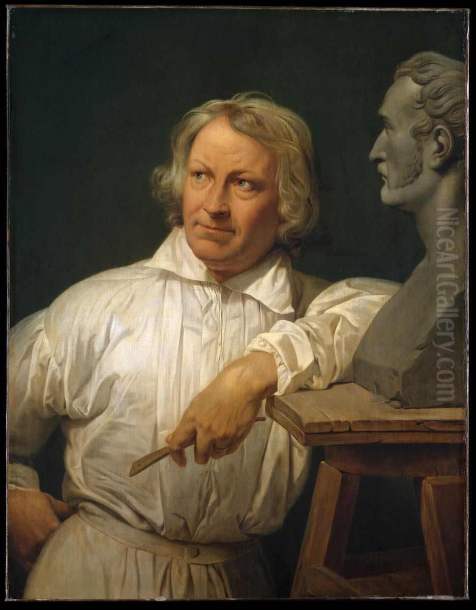 Bertel Thorvaldsen med busten af Horace Vernet Oil Painting by Horace Vernet