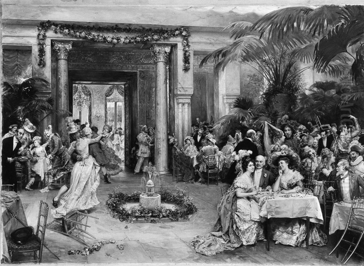 Masquerade Ball at the Ritz Hotel, Paris Oil Painting by Raimundo de Madrazo y Garreta Masquerade Ball at the Ritz Hotel, Paris Oil Painting by Raimundo de Madrazo y Garreta