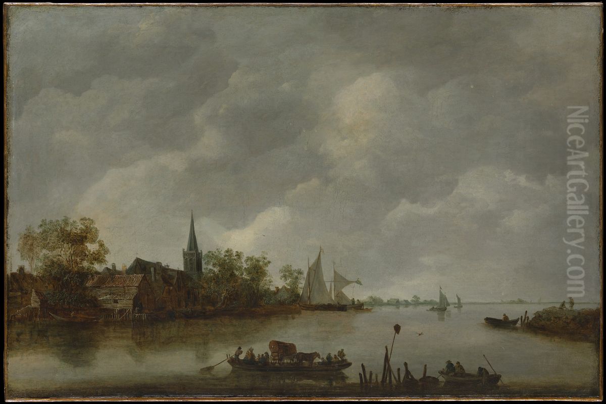 River View with a Village Church Oil Painting by Jan van Goyen
