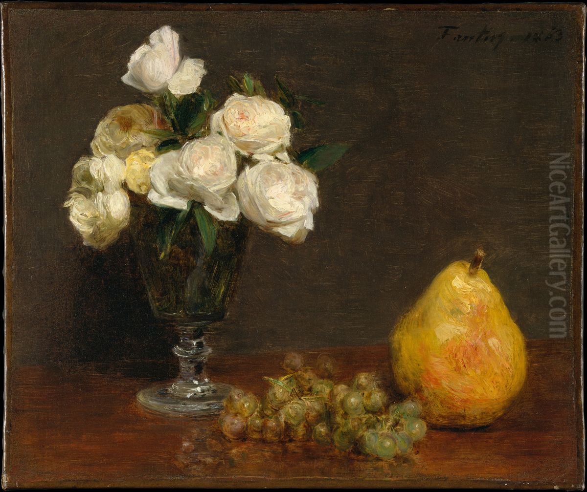 Still Life with Roses and Fruit Oil Painting by Henri Fantin-Latour