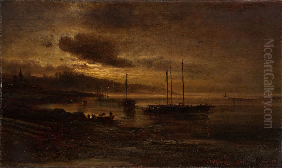 Night Scene on the Volga Oil Painting by Alexei Kondratievich Savrasov