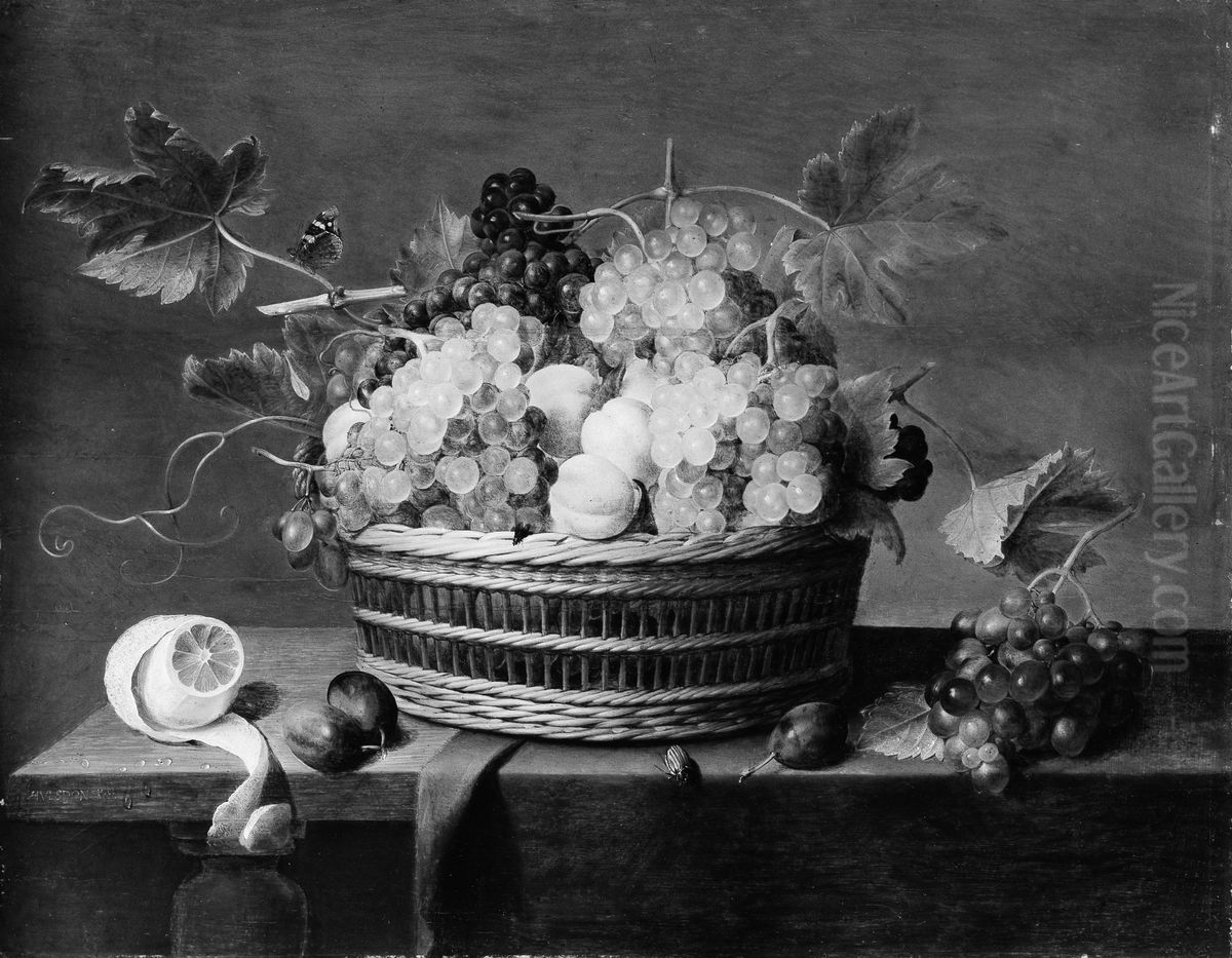 A Basket of Grapes and Other Fruit Oil Painting by Jacob van Hulsdonck