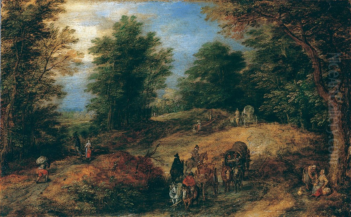 Landscape with Travelers on a Woodland Path Oil Painting by Jan Brughel