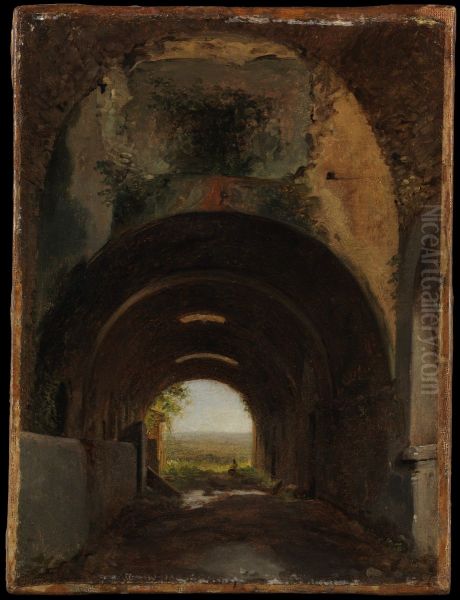View in the Stables of the Villa of Maecenas, Tivoli Oil Painting by Francois Marius Granet